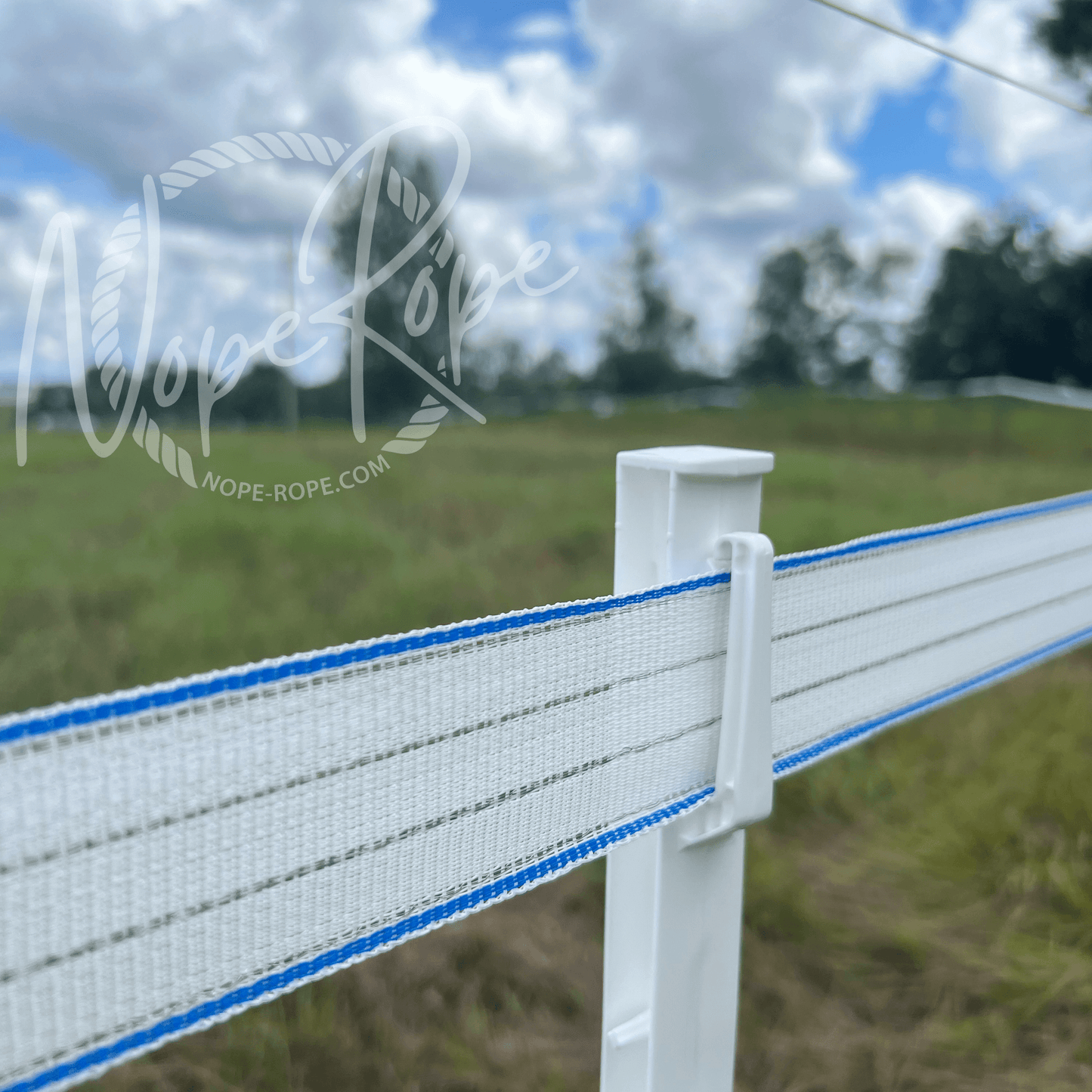 2 inch Electric Fence Poly Tape on top rail of fence